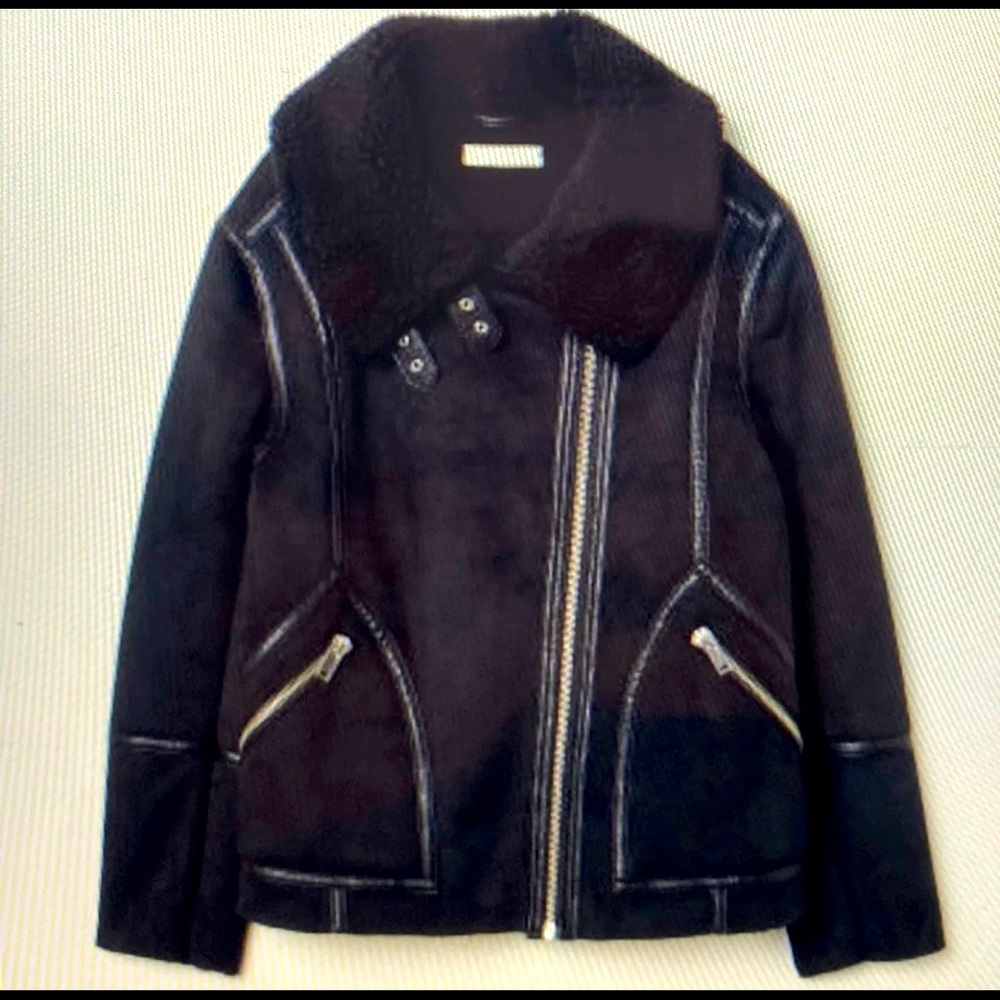 Seude moto jacket black buckle details
